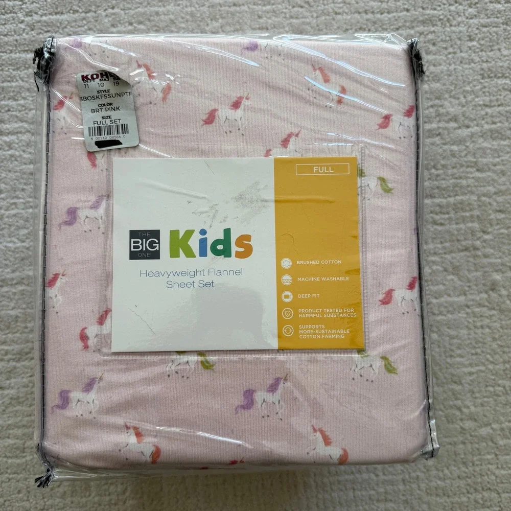 Unicorn Print Heavyweight Flannel Sheet Set Pink 4pc NEW IN PACKAGE Cozy Winter